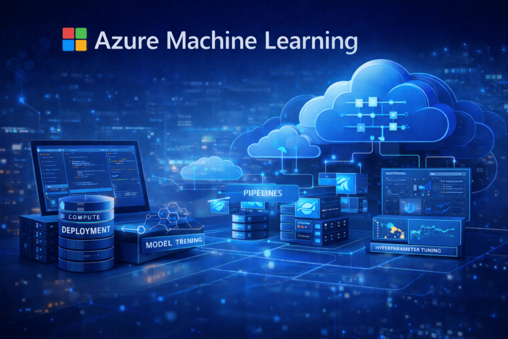 Microsoft Azure Machine Learning felhőalapú gépi tanulási platform vizuális ábrázolása