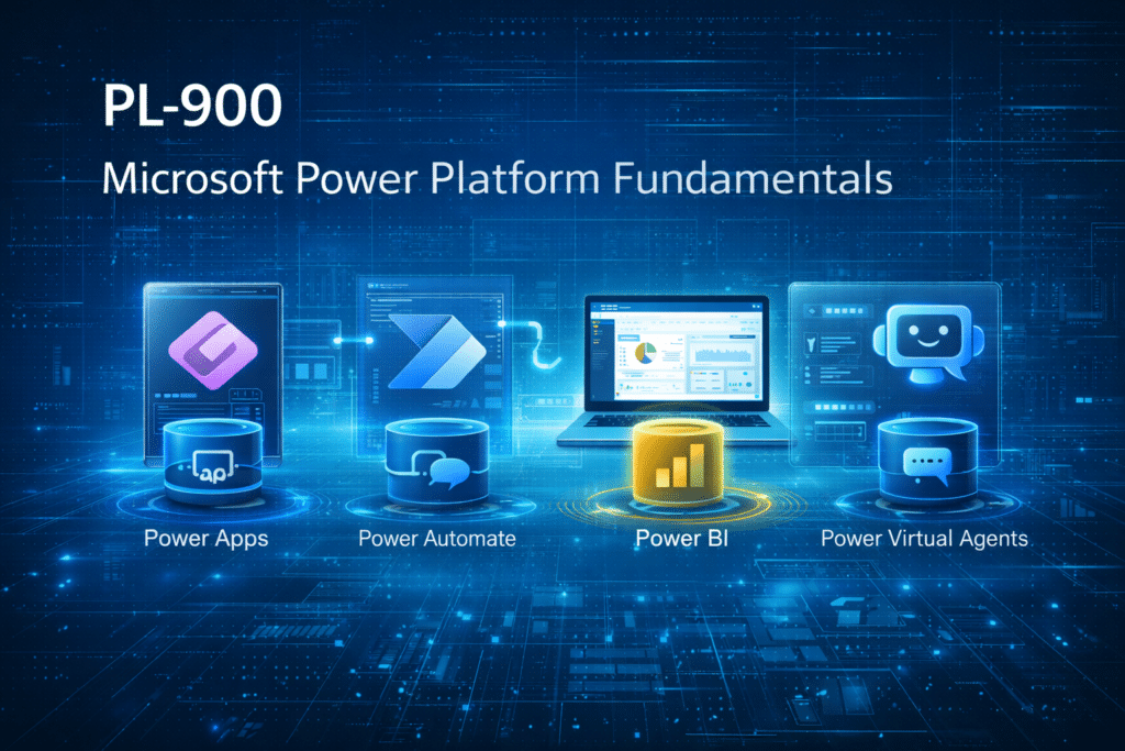 PL-900 Power Platform alkalmazásfejlesztés és automatizálás vizuális ábrázolása