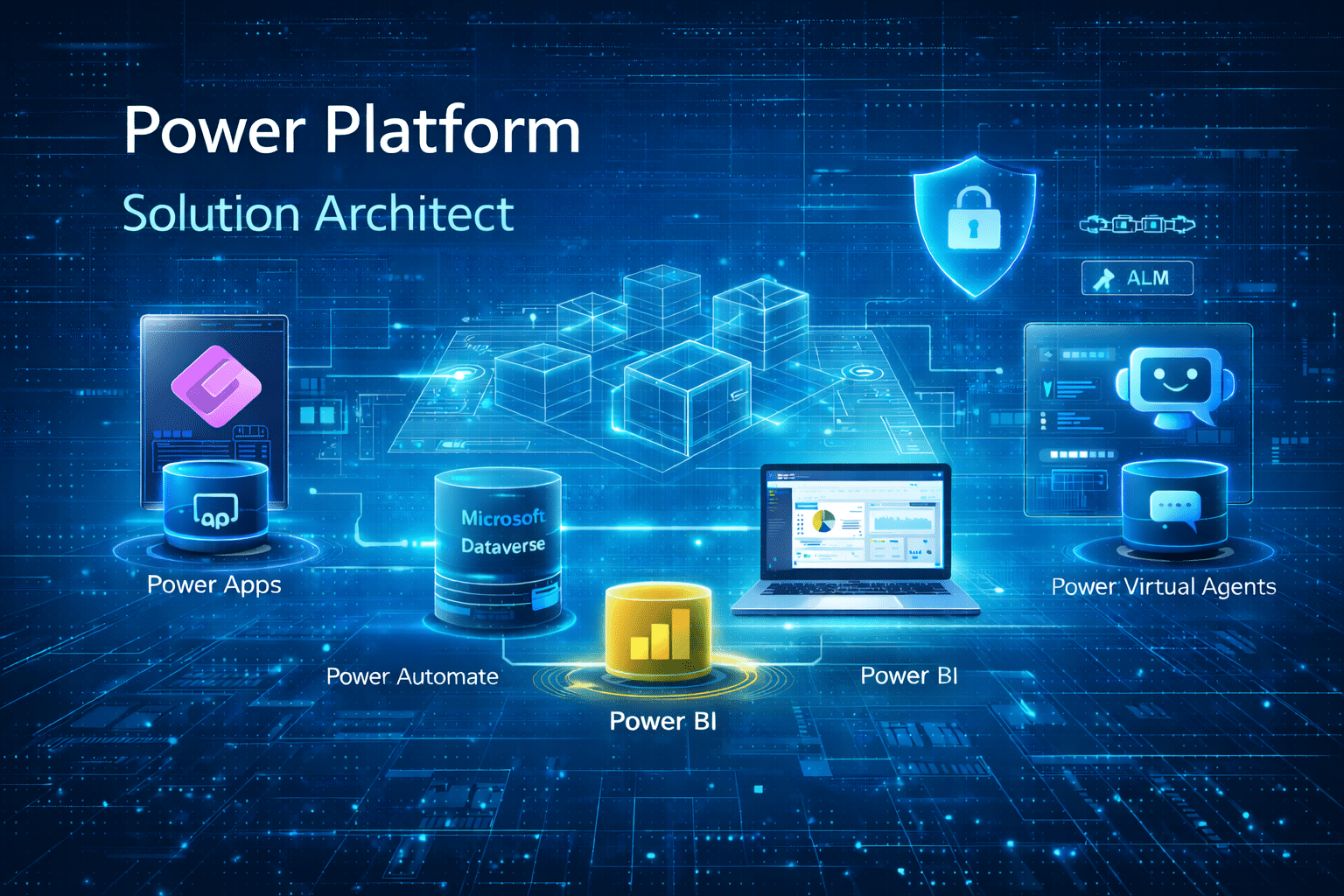 Microsoft Power Platform megoldásarchitektúra vizuális ábrázolása