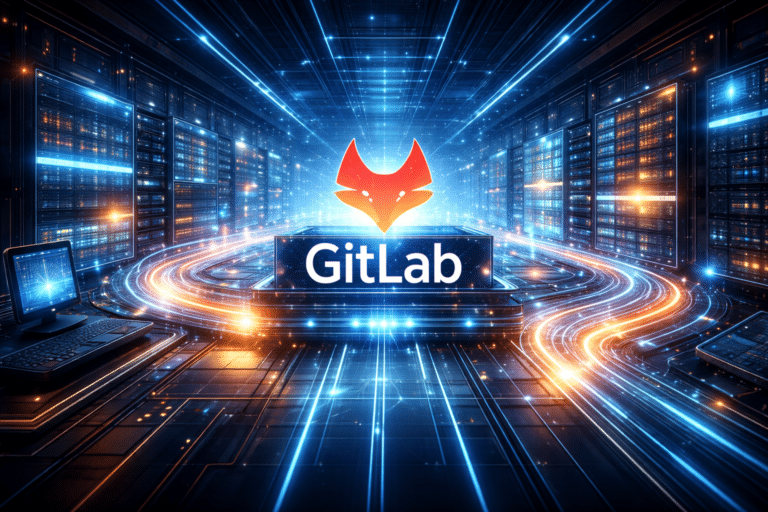 GitLab DevOps CI/CD platform futurisztikus környezetben