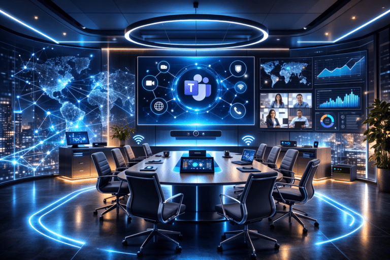 Microsoft Teams vállalati kommunikációs rendszer modern tárgyalóval